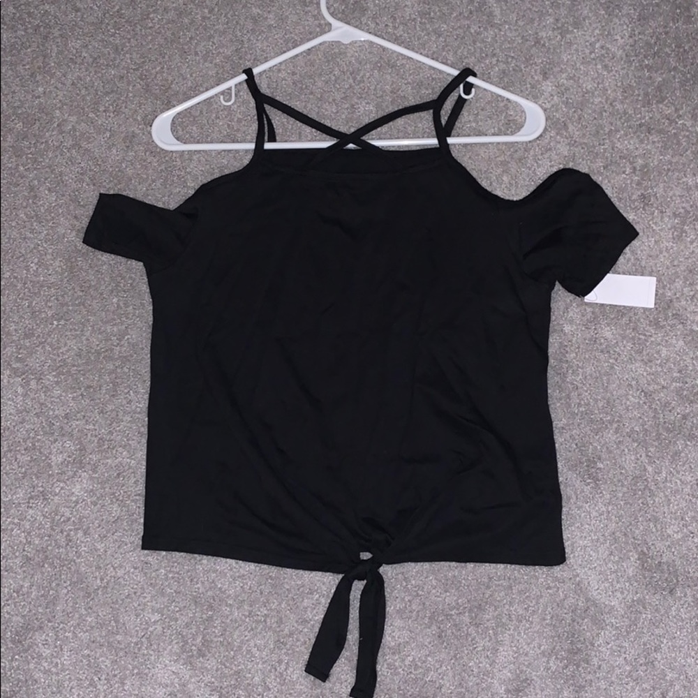 Joe Boxer Cold Shoulder Criss Cross Black Tee NWT